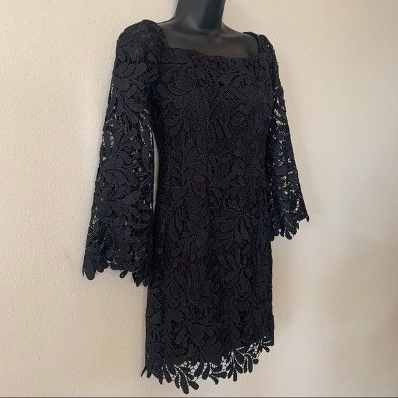 Bardot Black Lace Bell Sleeve Off Shoulder Mini Dress - Picture 6 of 12